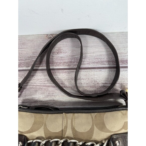 COACH F19730 Signature Chain Brown Beige Convertible Crossbody Shoulder bag - Picture 11 of 16